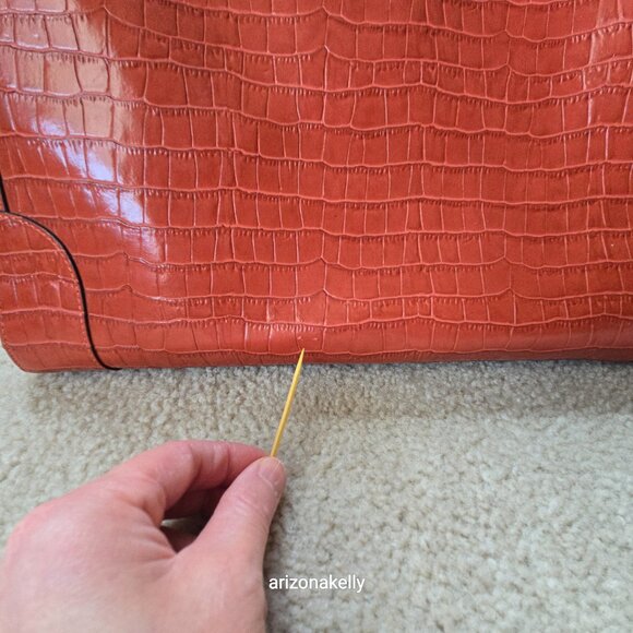 Claudia Firenze Croc Leather Tote Burnt Orange Rust Genuine Italian Leather - Picture 5 of 16